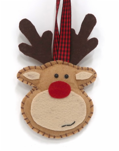 Holiday Home Felt Reindeer Head Ornament Perspective: front