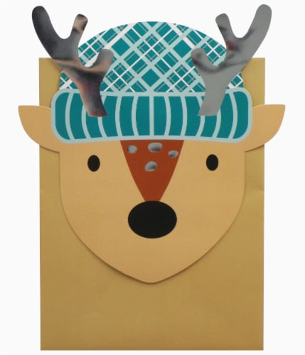 Holiday Home Deer Shaped Holiday Gift Bag Perspective: front