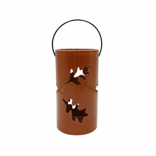 Holiday Home Ceramic Leaf Cutout Lantern Perspective: front