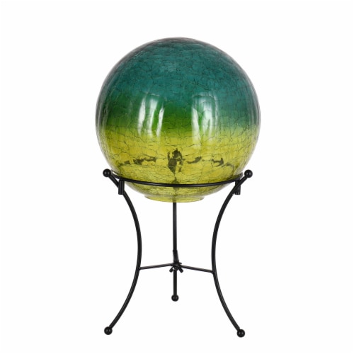 HD Designs Outdoors Glass Gazing Ball w/ Stand - Green/Yellow Perspective: front