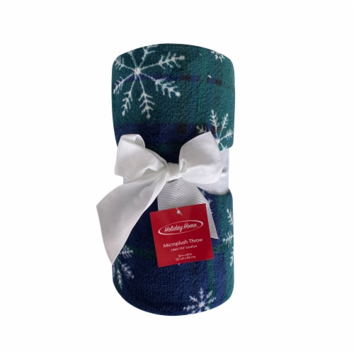 Holiday Home Flocked Plaid Rolled Christmas Throw Blanket 1 ct Foods Co