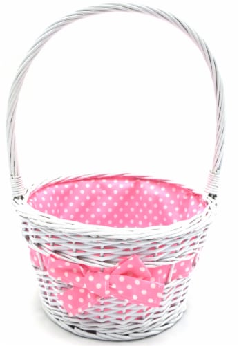 Holiday Home Easter 11” Painted Polka Dot Lined Willow Basket - Pink Perspective: front