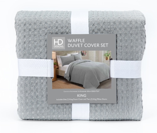 HD Designs® 3 Piece Waffle Duvet Set - Gray Perspective: front