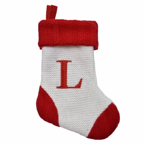 Holiday Home White with Red Toe & Heel Monogram Mini Stocking Letter L Perspective: front