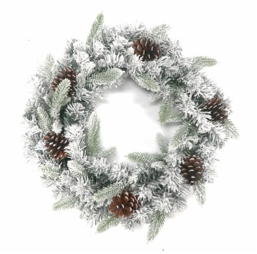 Holdiay Home Decorated Wreath - Snowy Pinecones Perspective: front