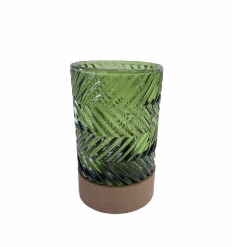 HD Designs Green Glass Hurricane with Wooden Base Perspective: front