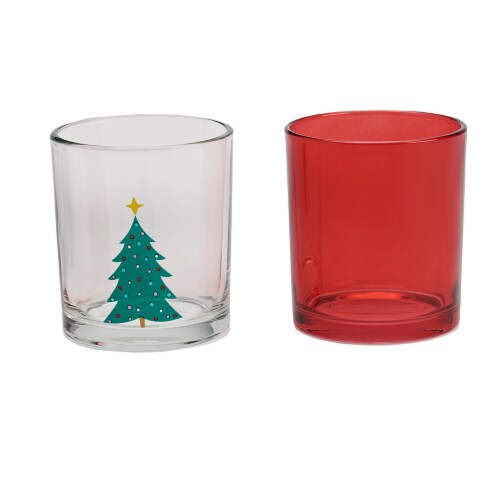 Holiday Home Christmas Tree and Red Tint Drinking Cup - Set of 2 Perspective: front