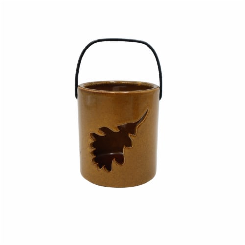 Holiday Home Ceramic Leaf Cutout Lantern Perspective: front