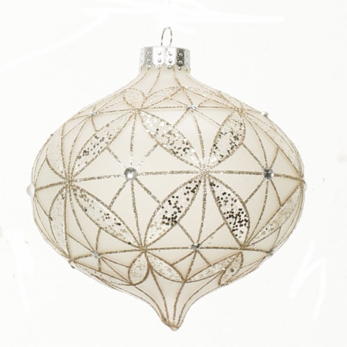 Holiday Home Tear Drop Gold Laced Christmas Ornament Holiday Décor Perspective: front