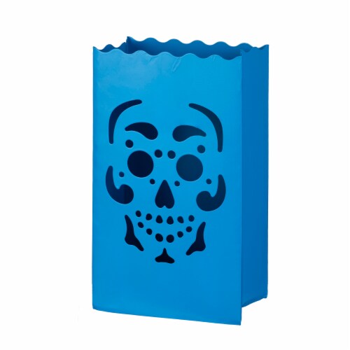Holiday Home Metal Luminary Skull Bag - Blue Perspective: front