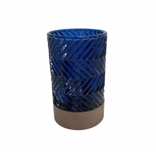 HD Designs Glass Hurricane With Wood Base - Blue Perspective: front