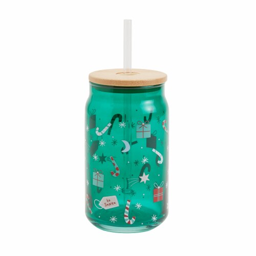 Holiday Home Christmas Soda Can Glass Sipper Perspective: front