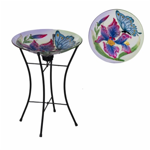 HD Designs Outdoors Dia Butterfly Birdbath with Solar Stand Perspective: front