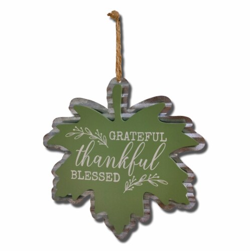 Holiday Home Tin Leaf Wall Sign - Green Perspective: front