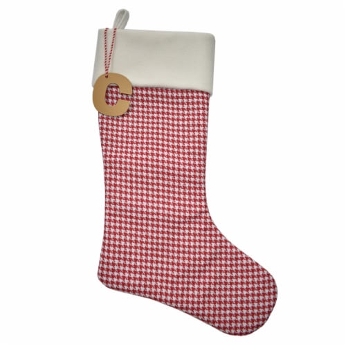 Holiday Home Monogram Red Houndstooth Stocking with Hanging Letter  C Perspective: front