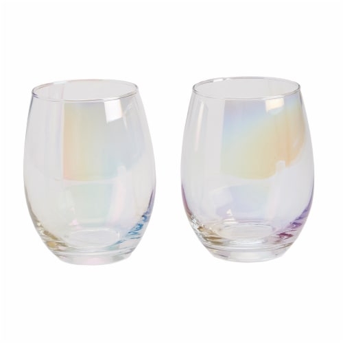 Holiday Home Clear Iridescent Stemless Wine Glass - Set of 2 Perspective: front