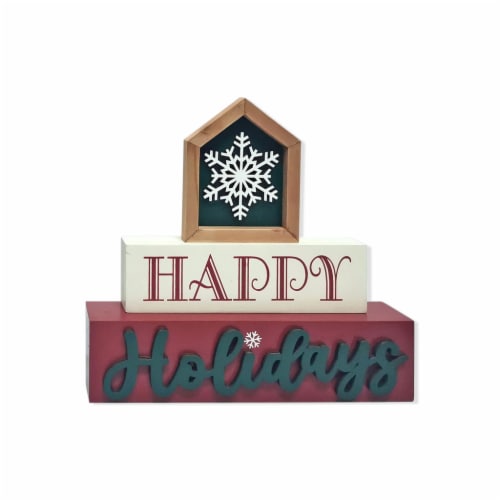Holiday Home Happy Holidays Wood Table Block Sign Perspective: front