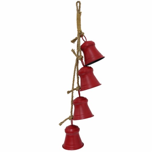 Holiday Home 28in Hanging Decor Metal Bells Red Perspective: front