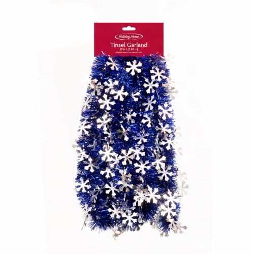 Holiday Home® Tinsel Garland with Snowflakes - Blue Perspective: front