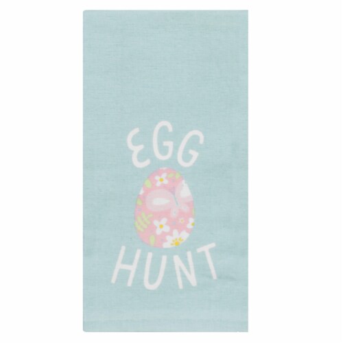 Holiday Home Iced Aqua Egg Hunt Dual Terry Kitchen Towel Perspective: front