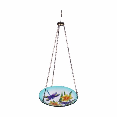 HD Designs Outdoors Hanging Glass Dragonfly Birdbath Perspective: front