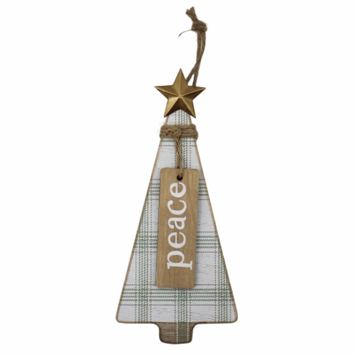 Holiday Home 8.3in Hanging Decor Tree with Peace Tag Perspective: front