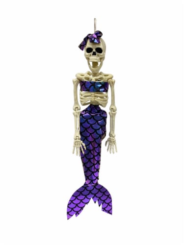 Holiday Home 16" Hanging Purple Mermaid Skeleton Halloween Decor Perspective: front