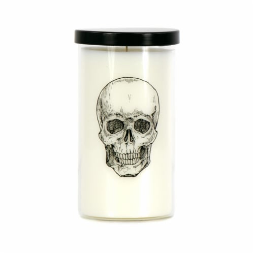 Holiday Home Halloween Jar Candle Sketched Skull Perspective: front