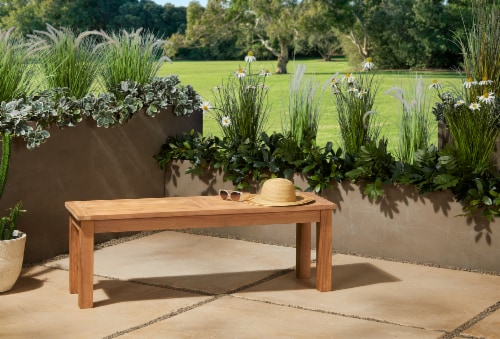 HD Designs Outdoors Everly Solid Teak Wood Bench Perspective: front