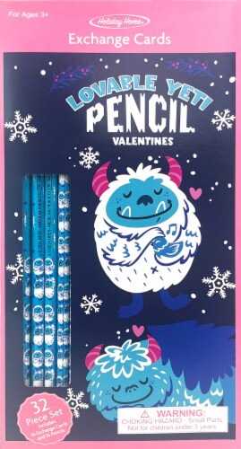Holiday Home Valentine's Day Exchange Cards Yeti with Pencils Perspective: front