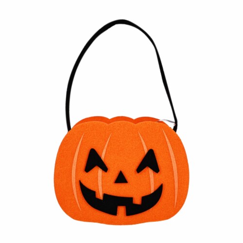 Holiday Home Pumpkin Shaped Felt Halloween Treat Bucket Perspective: front