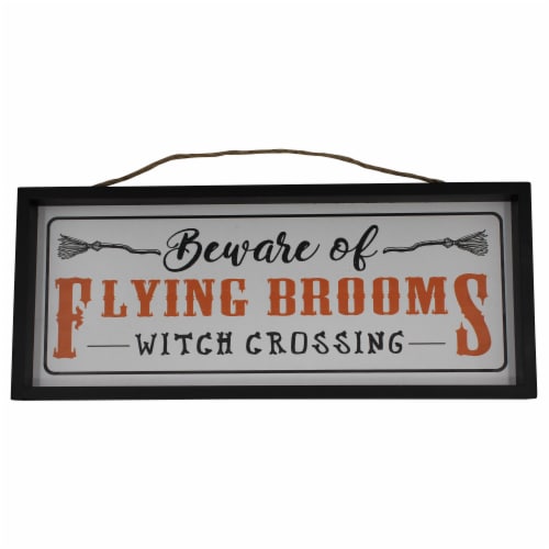 Holiday Home 18" Flying Brooms Hanging Sign Halloween Decor Perspective: front