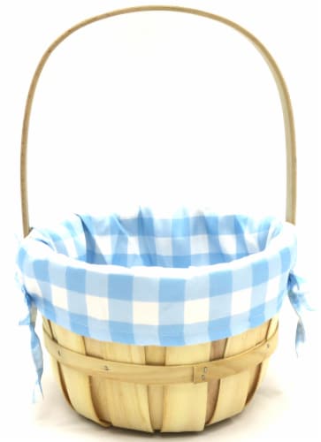 Holiday Home Easter Gingham Lined Softwood Basket - Blue Perspective: front