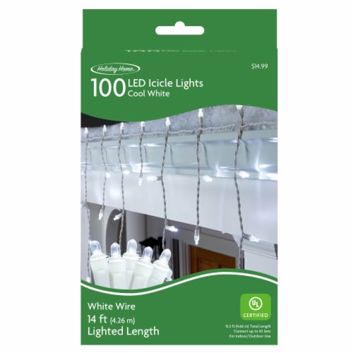 Holiday Home® White Wire Cool White Icicle LED Christmas Lights Perspective: front