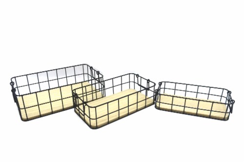 HD Designs Wire with Wooden Base Large Rectangular Basket Perspective: front
