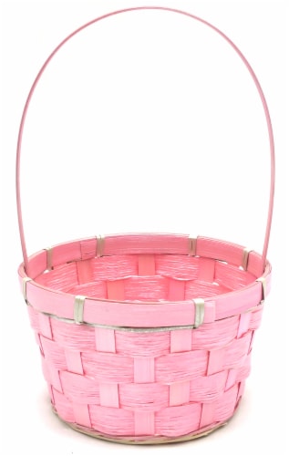 Holiday Home Easter Pearlized Bamboo Basket- Pink Perspective: front