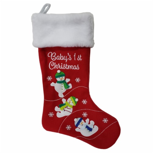 Holiday Home 16in Baby's First Christmas Snowman Stocking Red Perspective: front