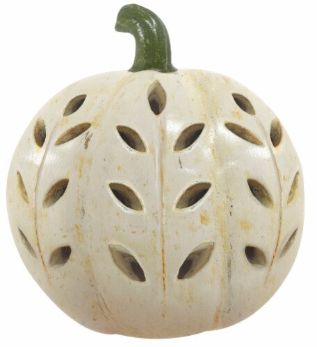 Holiday Home 9.5" White Pumpkin Halloween Décor Perspective: front