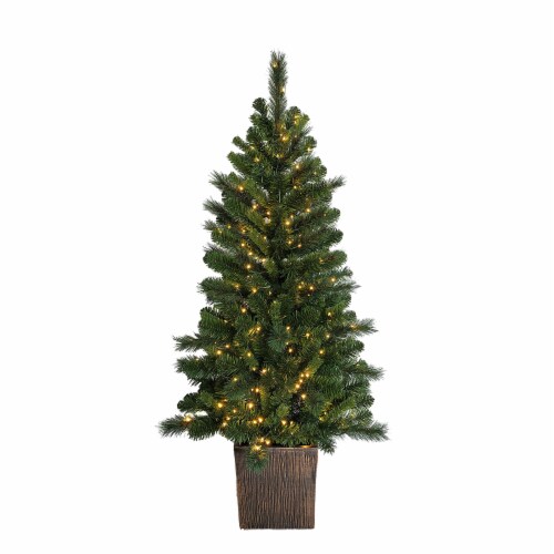 Holiday Home 4' Burlington Spruce Lit Potted Porch Tree Christmas Decor Perspective: front