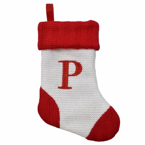 Holiday Home White with Red Toe & Heel Monogram Mini Stocking Letter P Perspective: front