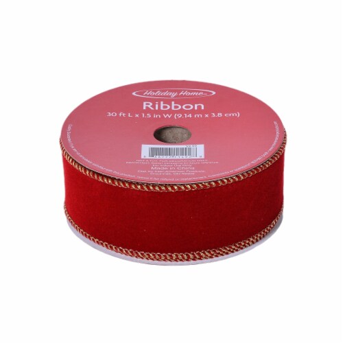 Holiday Home® 1.5" Velvet Wire Edge Ribbon - Red Perspective: front