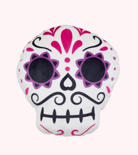 Holiday Home Halloween Day of the Dead Large White Skull Plush - Dia de Los Muertos Perspective: front