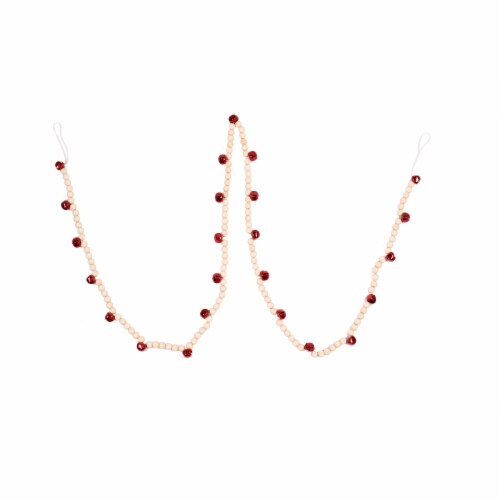 Holiday Home Wood Red Beaded Garland Perspective: front