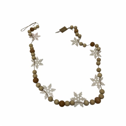 Holiday Home Wooden Garland with White Snowflakes Perspective: front