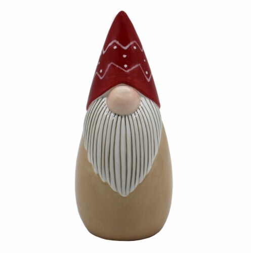 Holiday Home 6.7in Ceramic Gnome with Red Hat Perspective: front