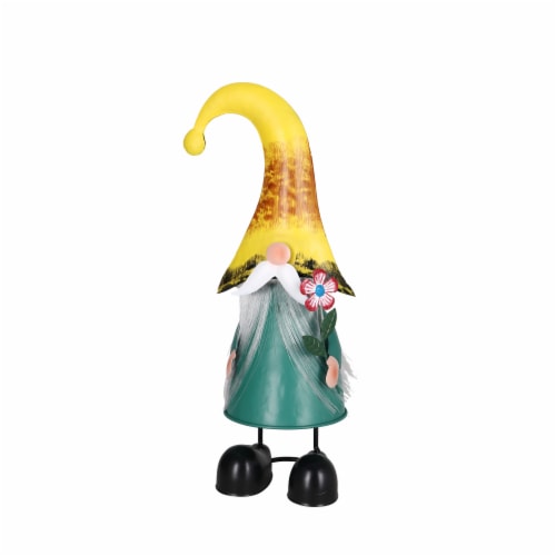 HD Designs Outdoors Fiber Optic Metal Garden Gnome - Yellow Perspective: front