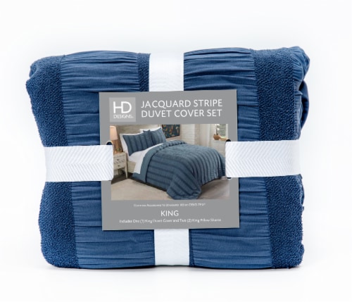 HD Designs® 3 Piece Jacquard Stripe Duvet Cover Set - Blue Perspective: front