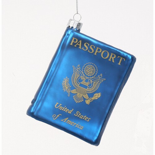 Holiday Home Blue Passport Ornament Perspective: front