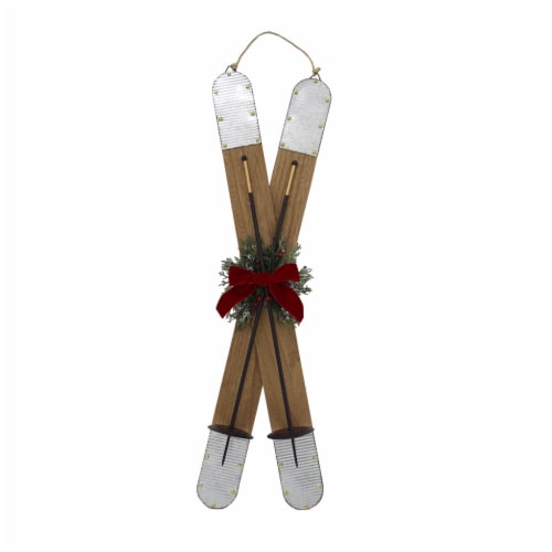 Holiday Home 35in Hanging Decor Skis Brown Perspective: front