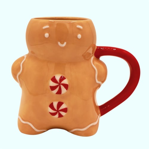 Holiday Home Ceramic 3D Gingerbread Man Mug Perspective: front